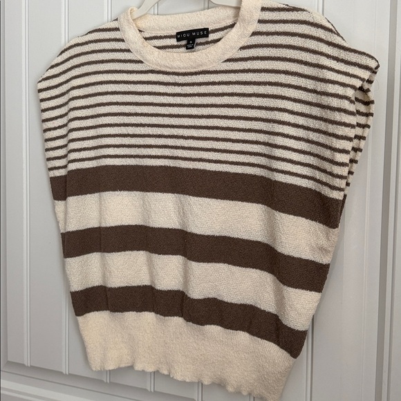 MIOU MUSE WOMENS SLEEVELESS STRIPED CREME BROWN SWEATER SIZE SMALL OLI- - Picture 4 of 6